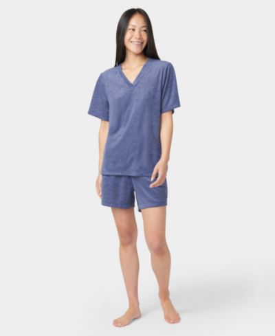 Hue Women's French Terry Lounge Short-Sleeve T-Shirt and Boxer Shorts, 2-Piece Set
