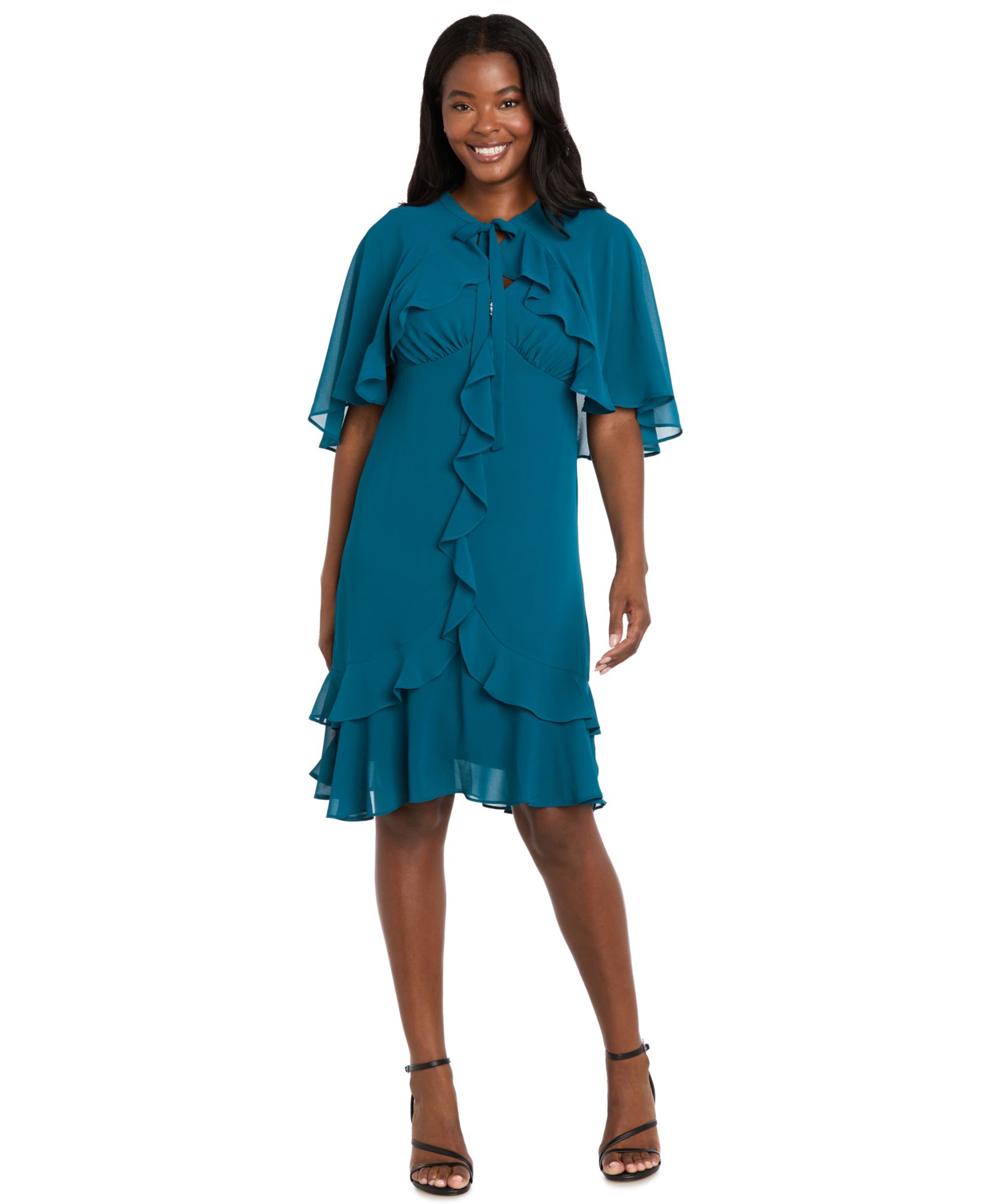R & M Richards Women's 2-Piece Ruffle Detail Dress with Capelet