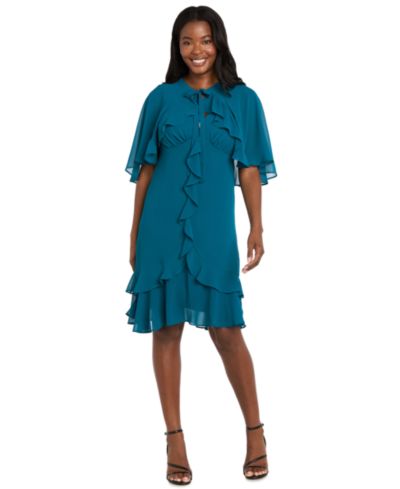 R & M Richards Women's 2-Piece Ruffle Detail Dress with Capelet