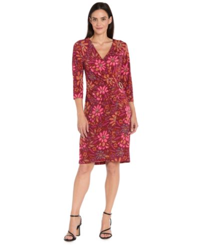 Женское платье R & M Richards Printed Faux Wrap 3/4-Sleeve