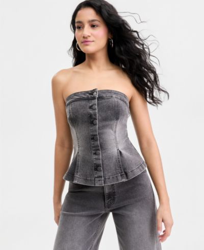 Bar III Women's Denim Button-Front Bustier, Macy's Exclusive