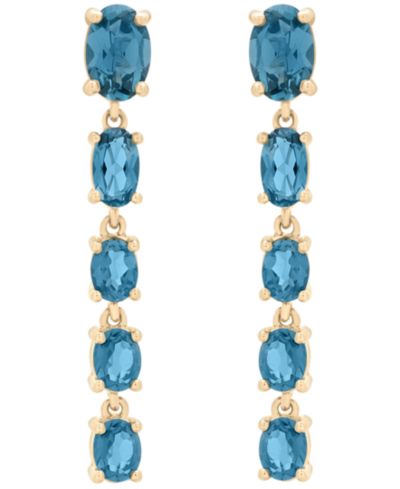 Серьги-подвески с голубым топазом в 14k Yellow Gold