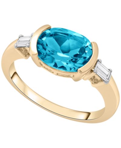 Кольцо с голубым топазом (2-1/5 ct. t.w.) и белым топазом (1/5 ct. t.w.) в желтом золоте 14k