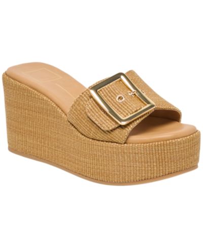 Dolce Vita Women's Jilian Raffia Buckle Platform Slide Wedge Sandals