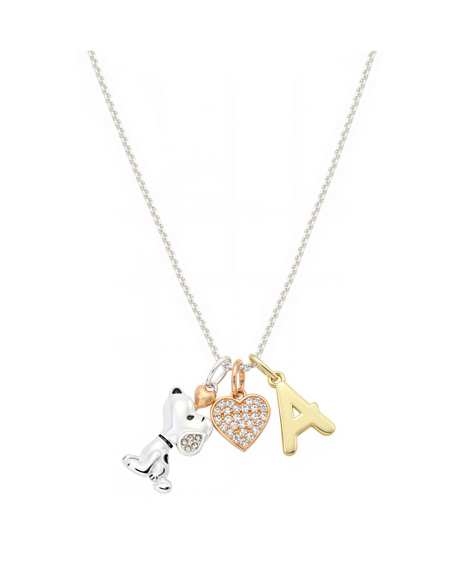 Ожерелье Peanuts Cubic Zirconia Snoopy Heart Initial Cluster Charm