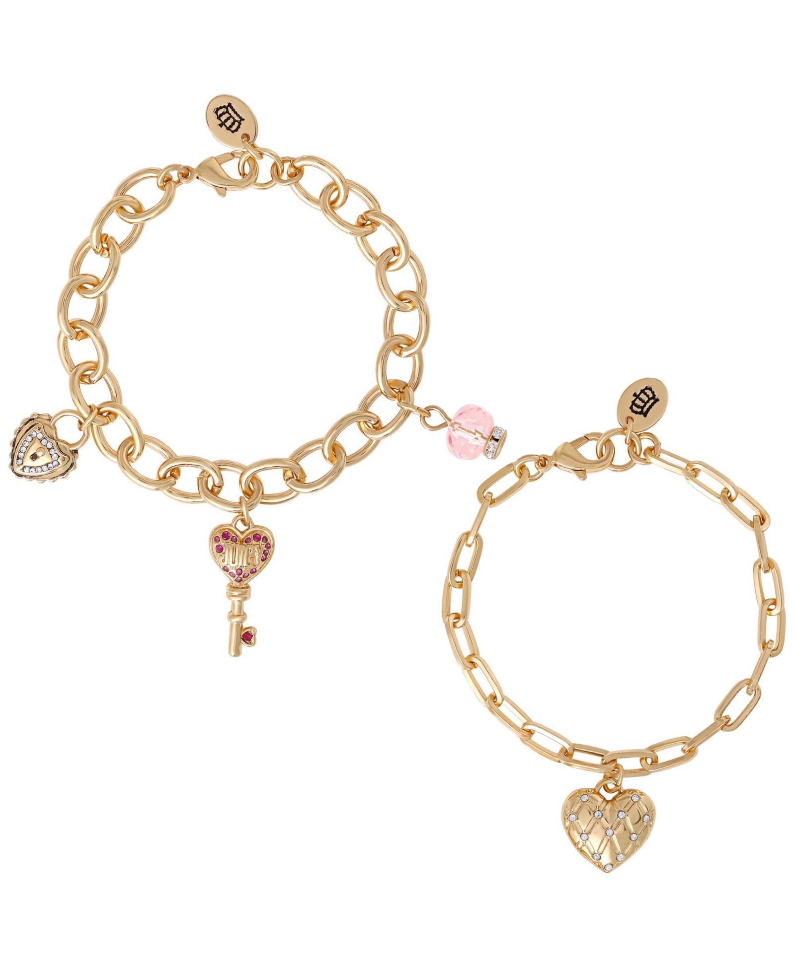 Juicy Couture Charm Bracelet Set with Heart and Key Charms - 7.5''