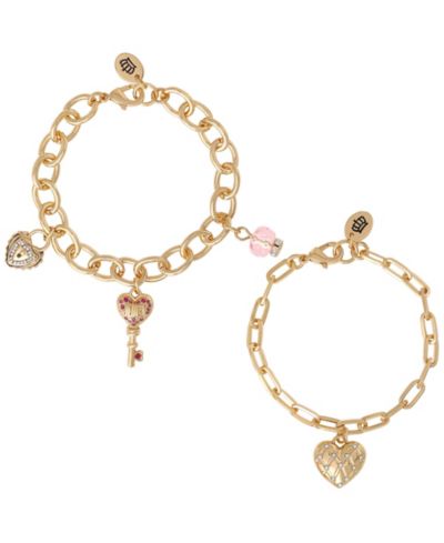 Juicy Couture Charm Bracelet Set with Heart and Key Charms - 7.5''