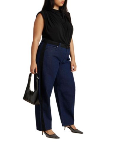 Женские джинсы ELOQUII Faux Suede Side Stripe Straight Leg
