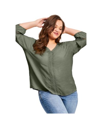 Женская блузка Avenue Plus Size Embroidered Lace Detail Peasant
