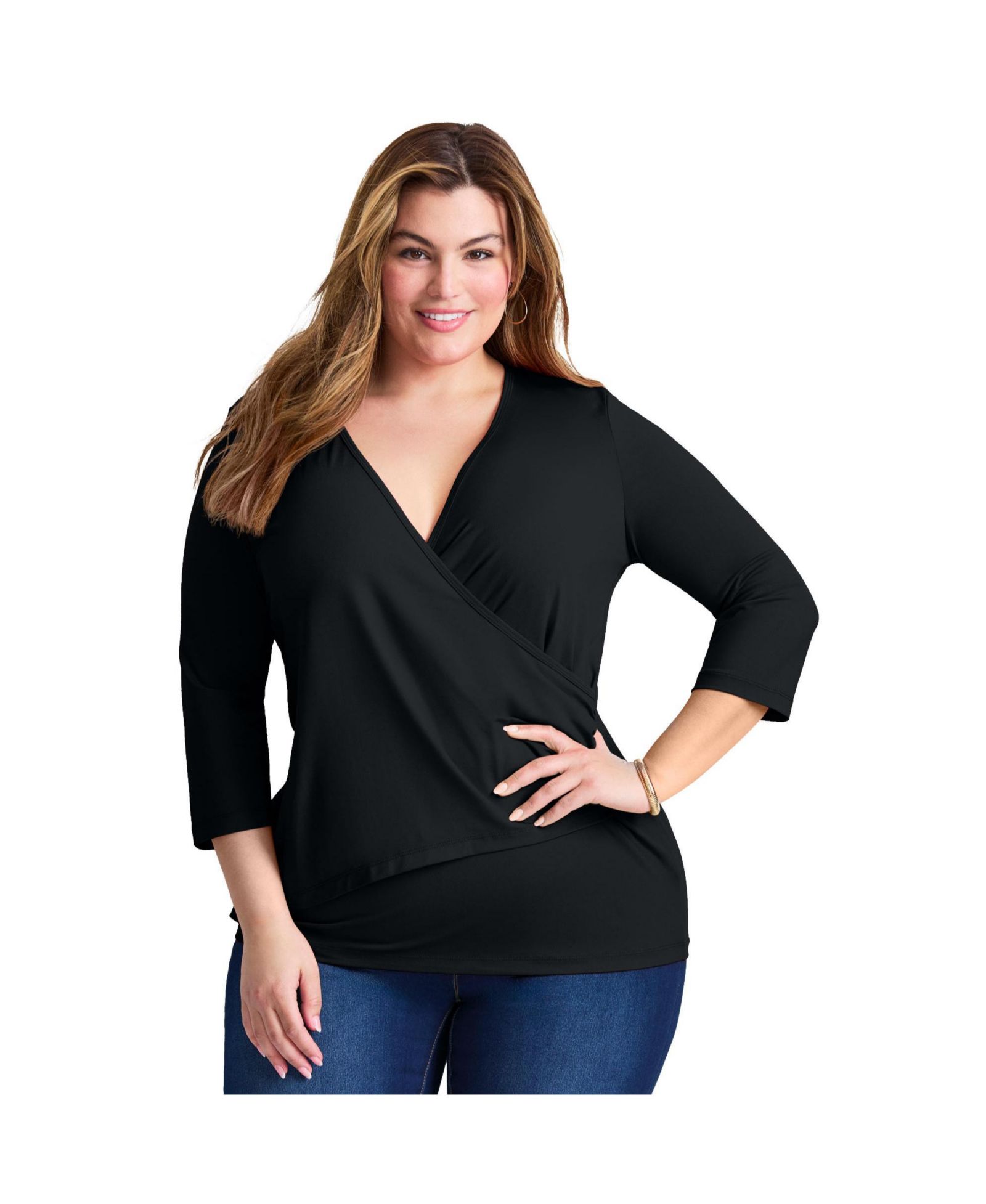 AVENUE Women's Side Ruched Faux Wrap Top