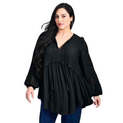 AVENUE Women's Plus Size Haven Lace Yoke Top