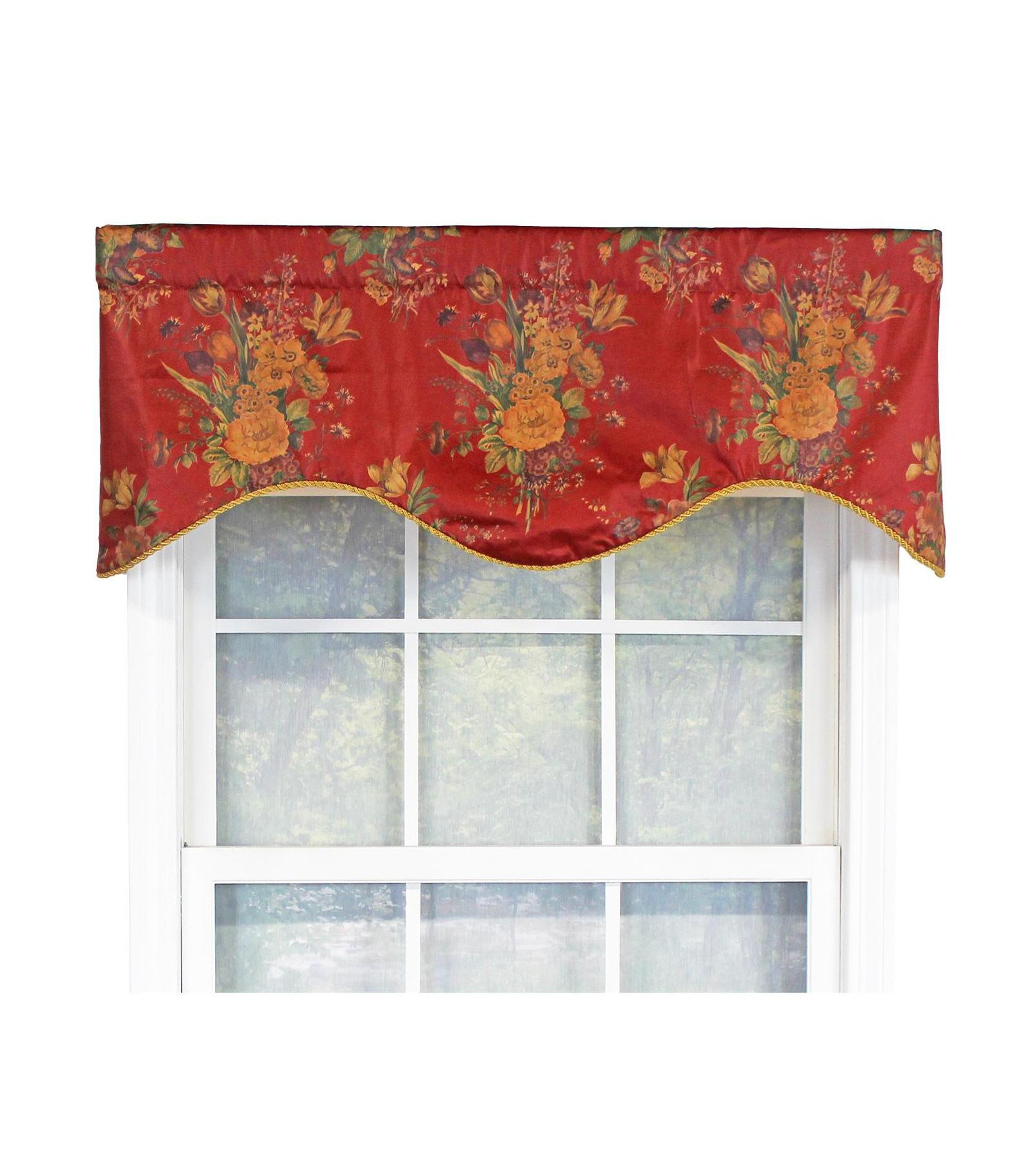RLF Home Eliza Excellent Deep Color Background Cornice Stylish Window Valance 3" Rod Pocket 50" x 17" Red