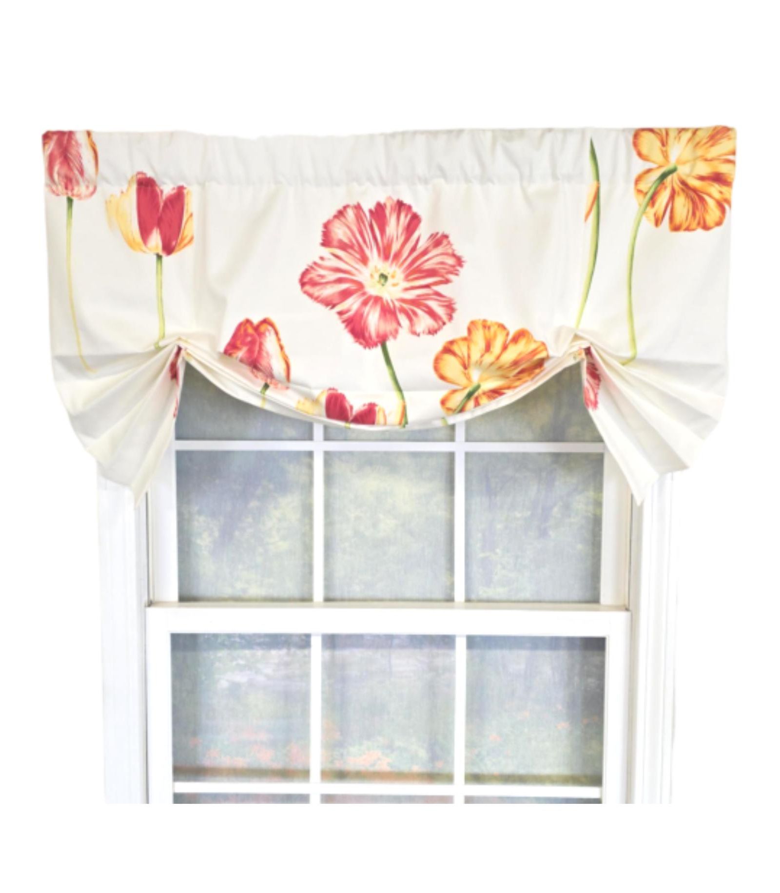 RLF Home 100% Cotton La Tulipe Butterfly With Poly/Cotton lining Rod Pocket Valance 50" x 16" White