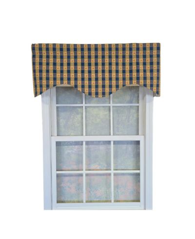 RLF Home 100% Cotton Cherry Plaid Cornice  Fully lined Windows Rod Pocket Valance 50" x 17"  Navy