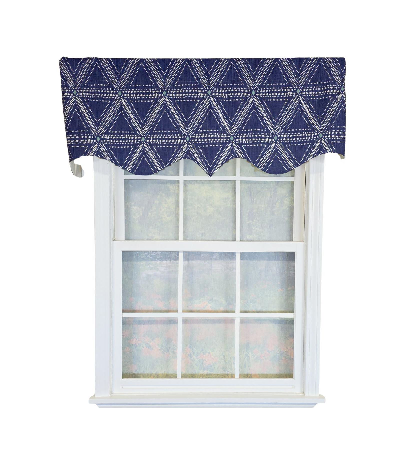 RLF Home 100% Cotton Zircon Regal With Poly/Cotton Ivory lining Rod Pocket Valance 50" x 16" Navy