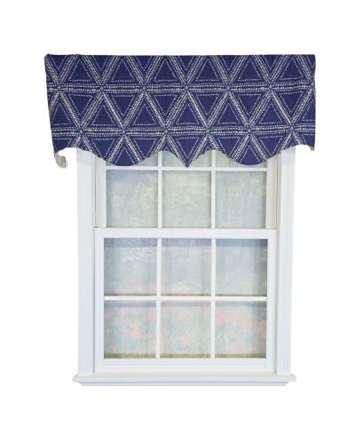 RLF Home 100% Cotton Zircon Regal With Poly/Cotton Ivory lining Rod Pocket Valance 50" x 16" Navy