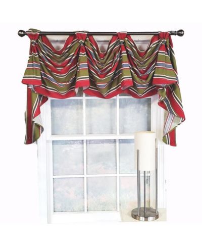 RLF Home Luxurious Modern Design Nigel Stripe Victory Swag 3-Scoop Window Valance 50" x 25"