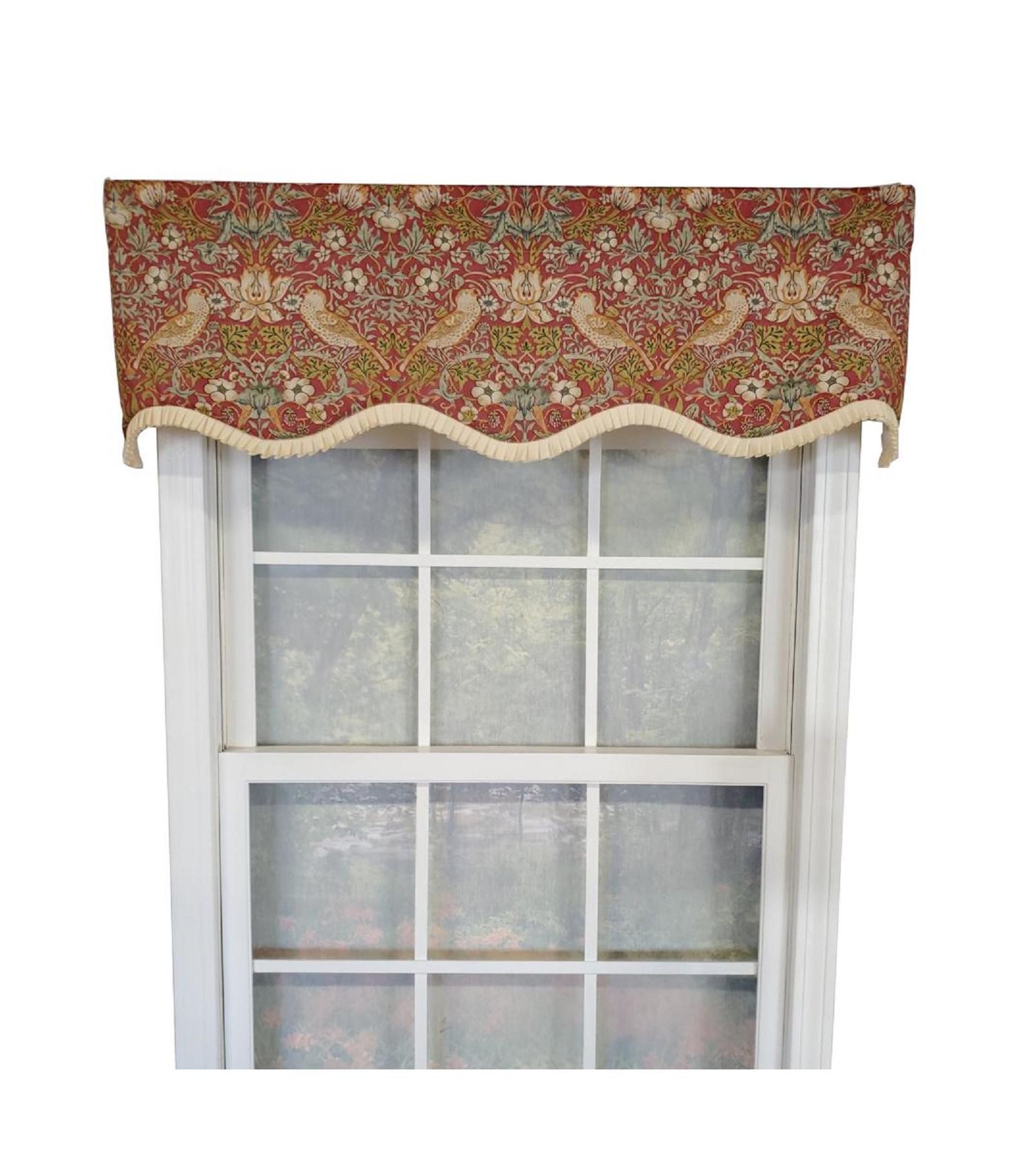 RLF Home Vivaldi Provence Pleated Ruffle Nature-Inspired Bird Motifs No Header Luxurious Home Decor Valance 50" x 14"