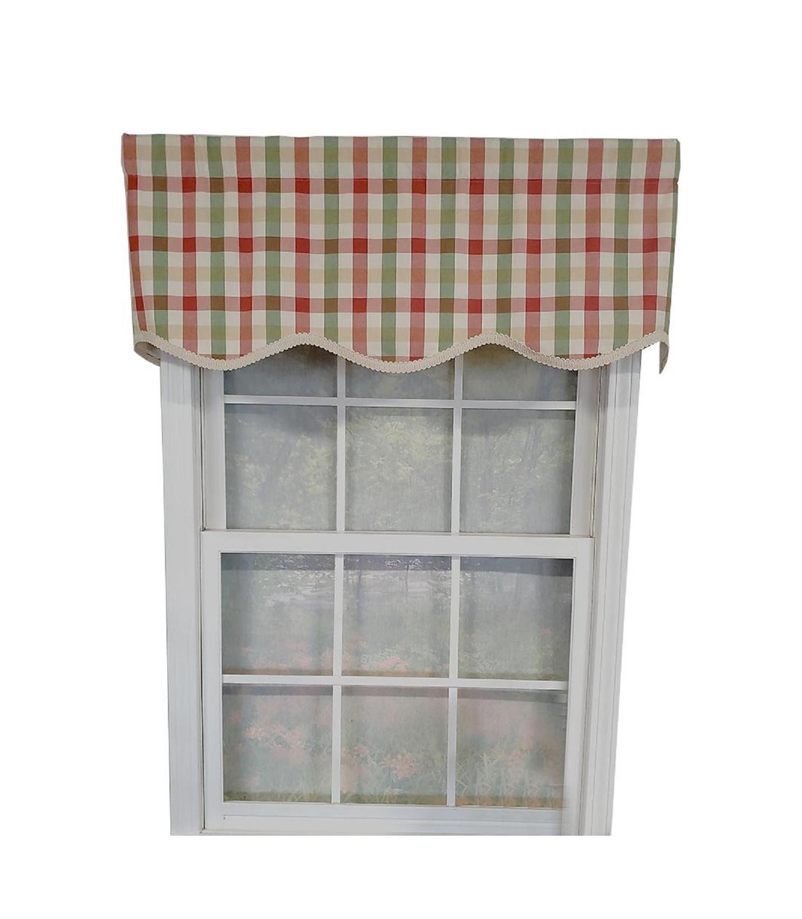 RLF Home Bison Check Trimmed Provance 3" Rod Pocket Lining Luxurious and Elegant Window Treatment Valance 50" x 15" Multi