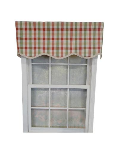 RLF Home Bison Check Trimmed Provance 3" Rod Pocket Lining Luxurious and Elegant Window Treatment Valance 50" x 15" Multi