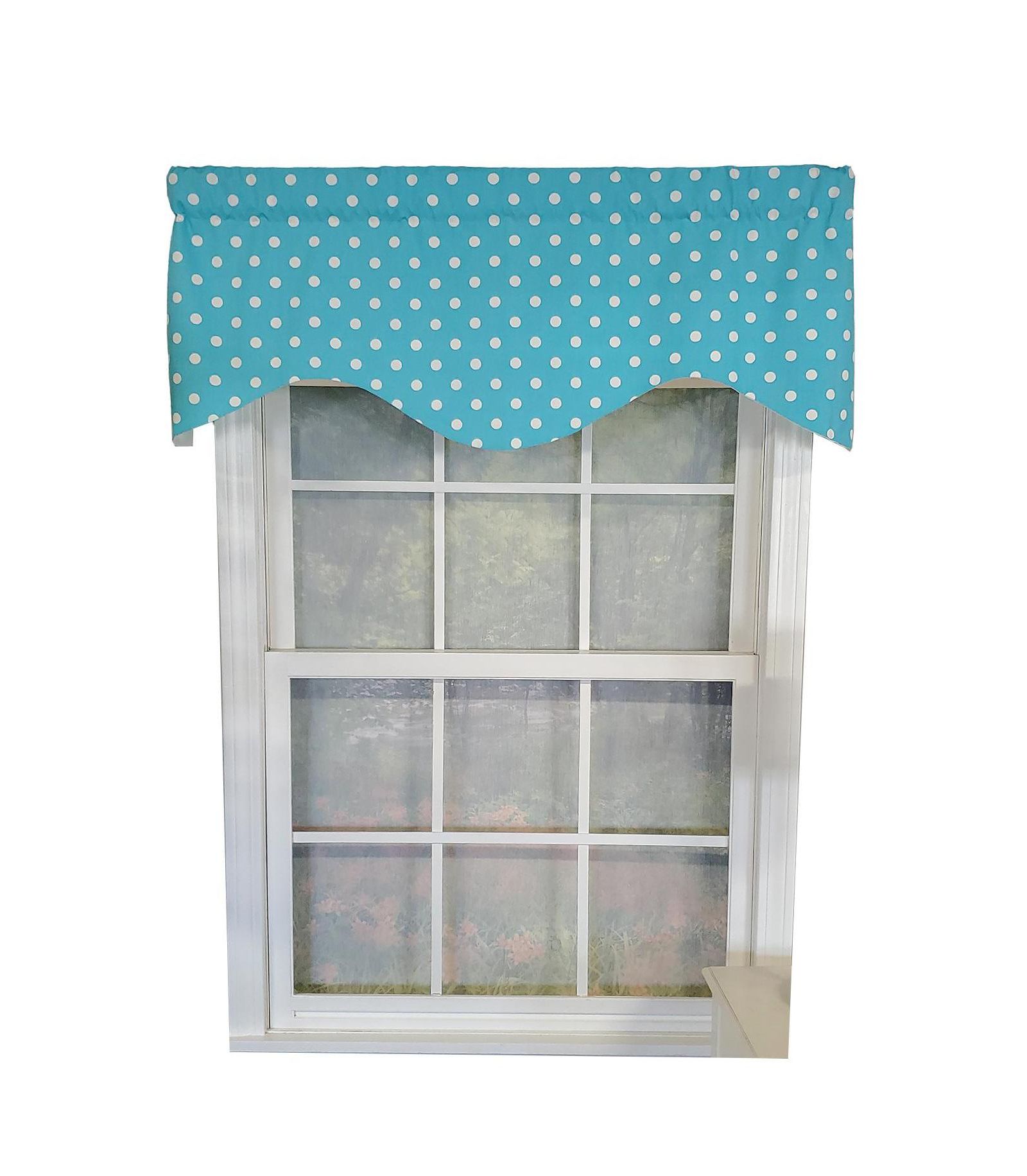 RLF Home Polka Dot Cornice 100% Cotton with Fully Lined 3" Rod Pocket Valnance for Windows 50" x 17" Baby Blue