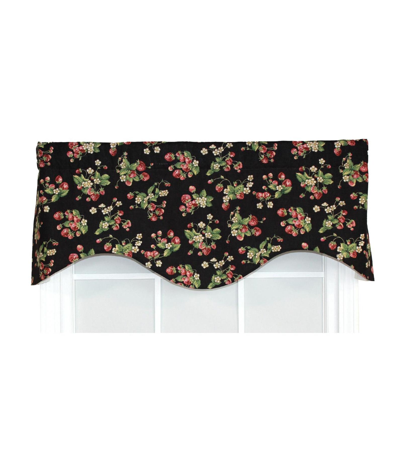 RLF Home Strawberry Cornice 100% Cotton with Fully Lined 3" Rod Pocket Valnance for Windows 50" x 17" Black