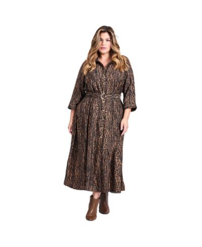 Avenue Women's Plus Size Flora Belted Shirtdress