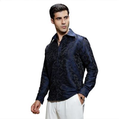 Campus Sutra Men's Navy Blue Abstract-Woven Shirt