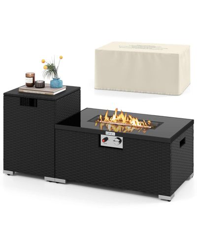 Комплект уличного стола с костровой чашей Mecale 2-Piece Outdoor Rattan Gas Firepit 32 Inch Rectangle