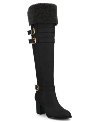 Journee Collection Женские сапоги Alyza выше колена с мехом и пряжкой