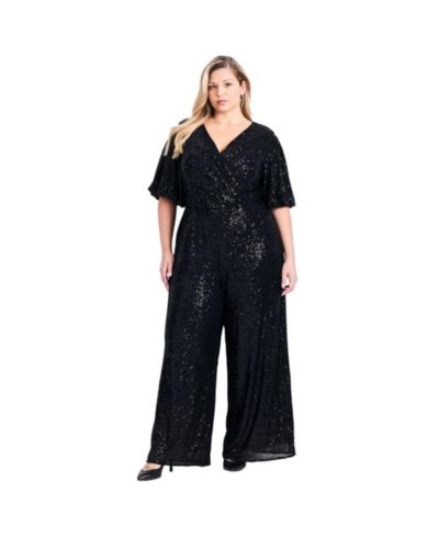 AVENUE Women's Plus Size Nada Sequin Puff Sleeve Jumpsuit