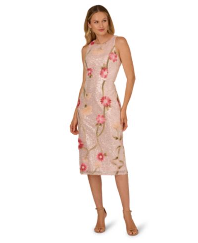 Adrianna Papell Women's Sequin Detail Floral Column Sleeveless Dress