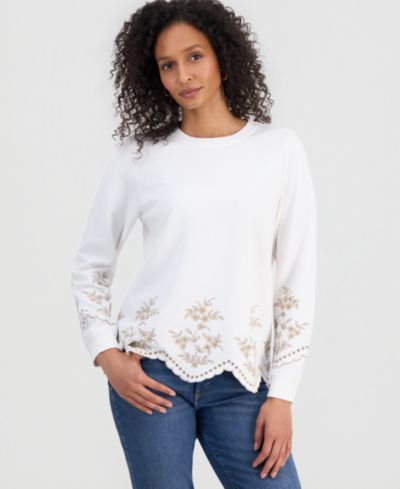 Верх Style & Co Petite с длинным рукавом и вырезом