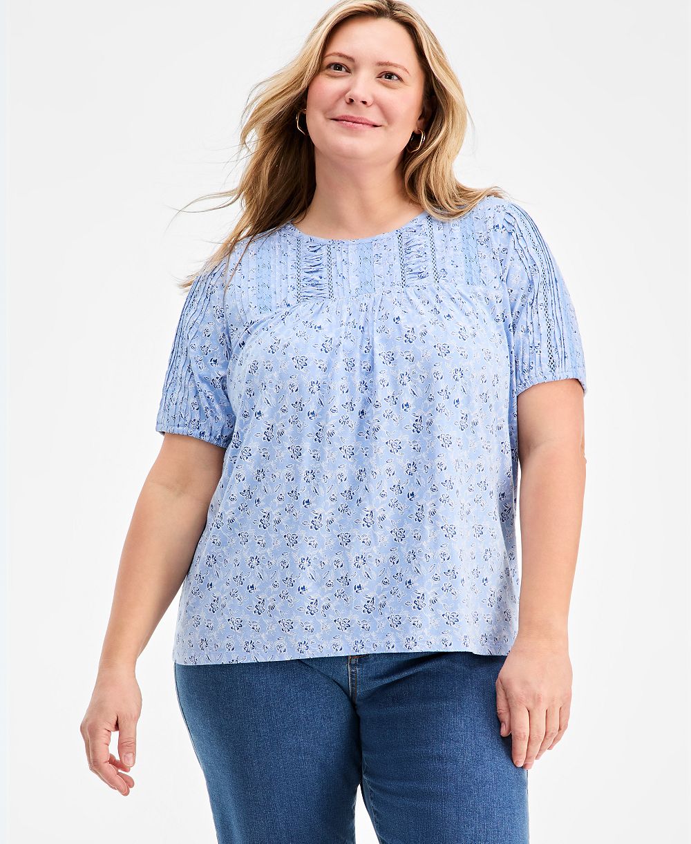 Трикотажный топ Style & Co Plus Size Printed Lace-Trimmed