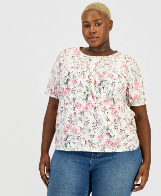 Трикотажный топ Style & Co Plus Size Printed Lace-Trimmed