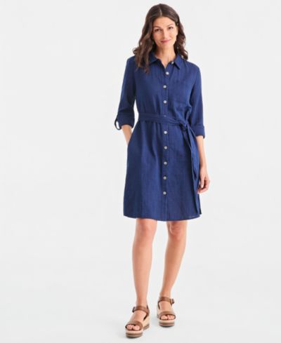 Style & Co Petite хлопковое платье-рубашка с поясом