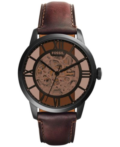 Мужские автоматические часы Fossil Townsman с кожаным ремешком темно-коричневого цвета 44mm ME3098