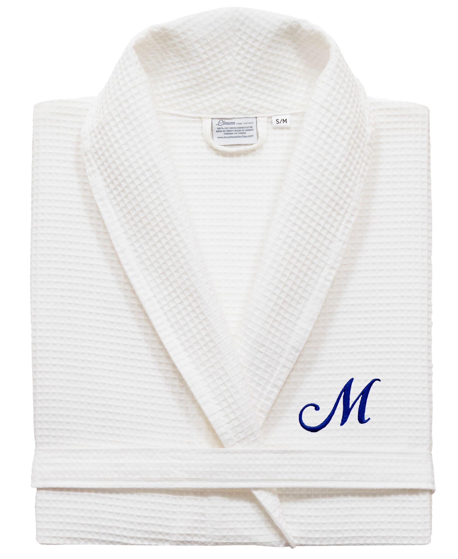 Linum Home Personalized Unisex Embroidered Turkish Cotton Waffle Weave Bathrobe