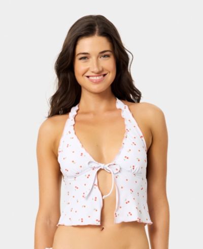 Женский топ-танкини California Waves Mini Cherry Lettuce Edge Bow Front Flyaway Halter Tankini