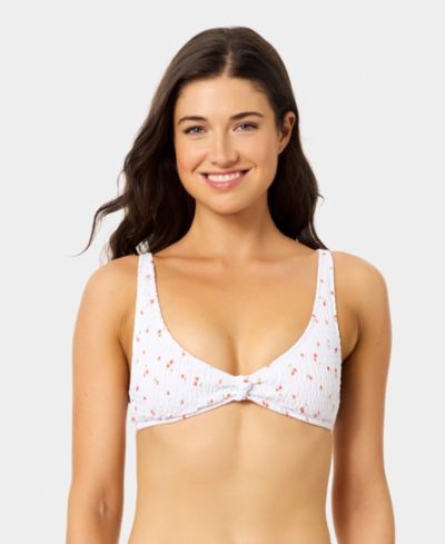 California Waves Women's Mini Cherry Smocked Knot Swim Bikini Top, Created for Macy's