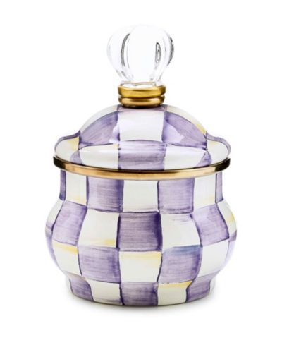 MacKenzie-Childs Violet Check Lidded Handmade Sugar Bowl