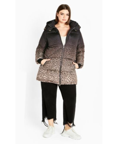 Avenue Women's Plus Size Indi Print Puffer Jacket