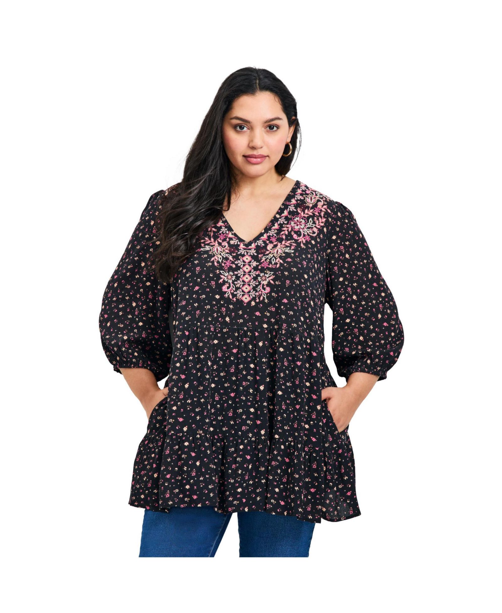 Женский туник AVENUE Plus Size Ditsy Embroidered