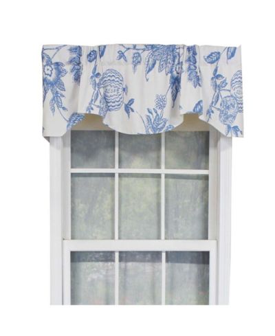 RLF Home Natalie Bell Floral Print Extra Wide Window Treatment Valance 3" Rod Pocket 65" x 16" Cyan Blue