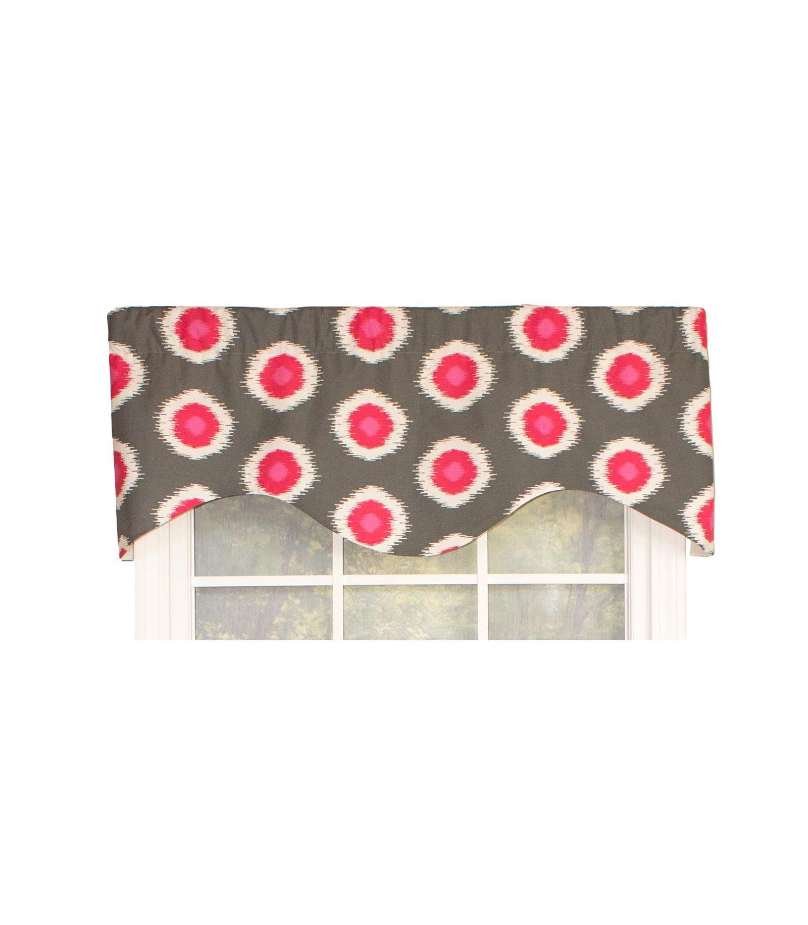 RLF Home Ikat Domino Cornice Window Treatment Valance Fits up to 48"W 3" Rod Pocket 50" x 17" Flamingo