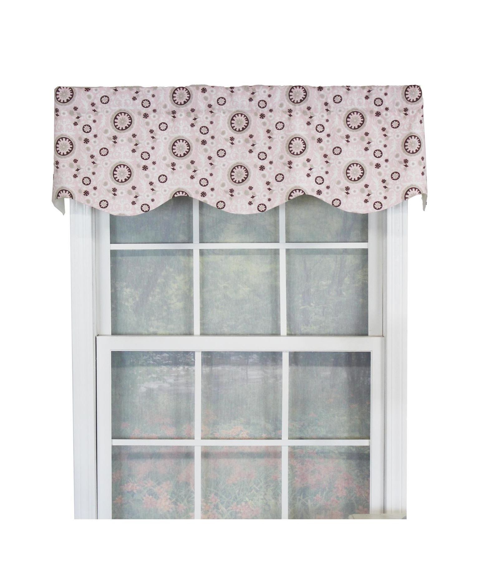 RLF Home Pin Wheel Provance 100% Cotton with Fully Lined 3" Rod Pocket Valnance for Windows 50" x 15" Pink