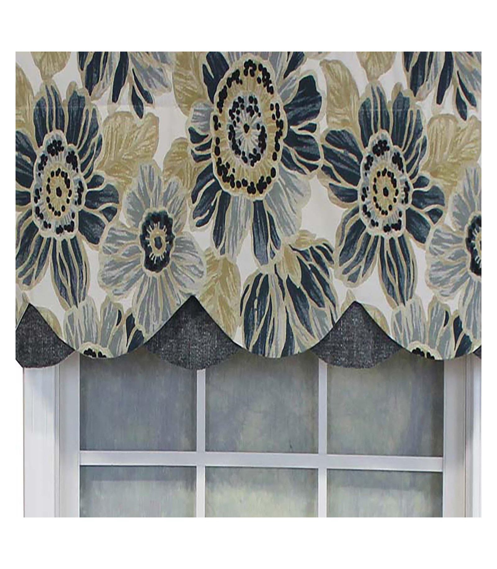 RLF Home Verona Petticoat Modern Premium Design Printed Valance 3" Rod Pocket 50" x 15" Blue/Gray