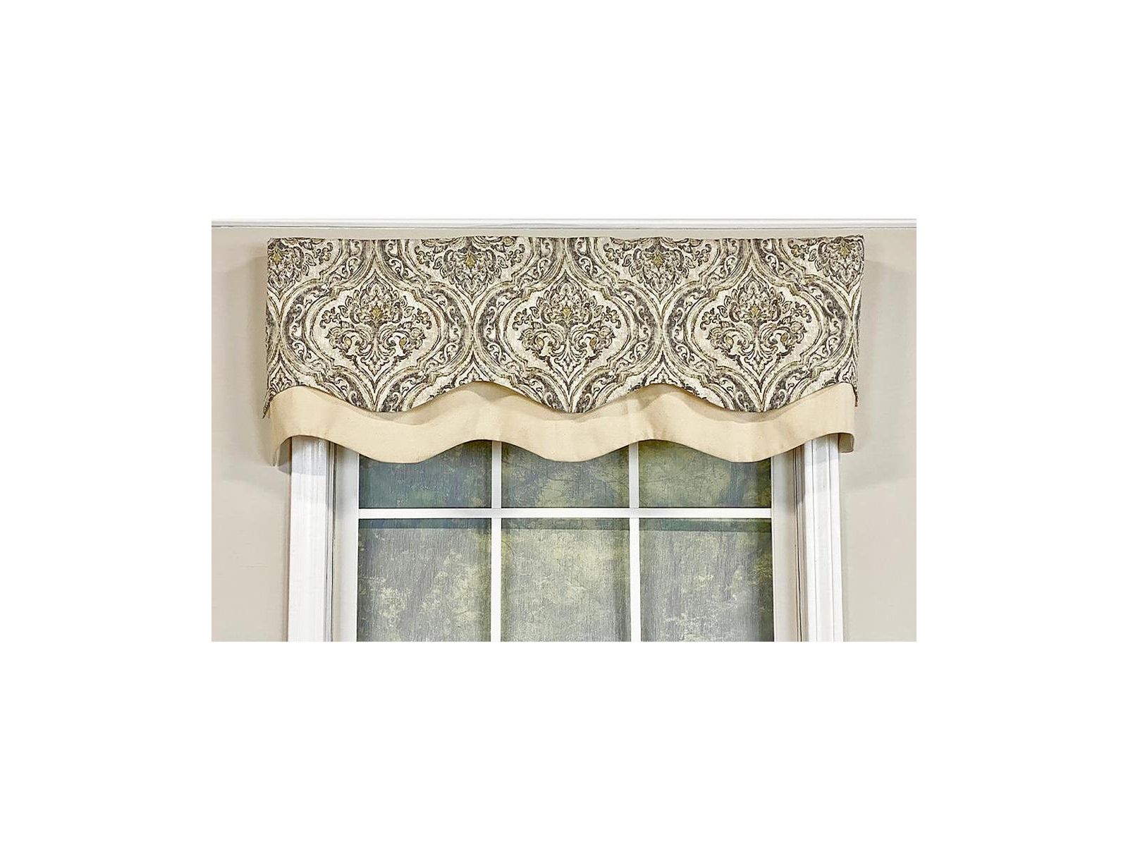 RLF Home Diamond Damask Glory Window Valance 3" Rod Pocket Layered, 50" x 16"