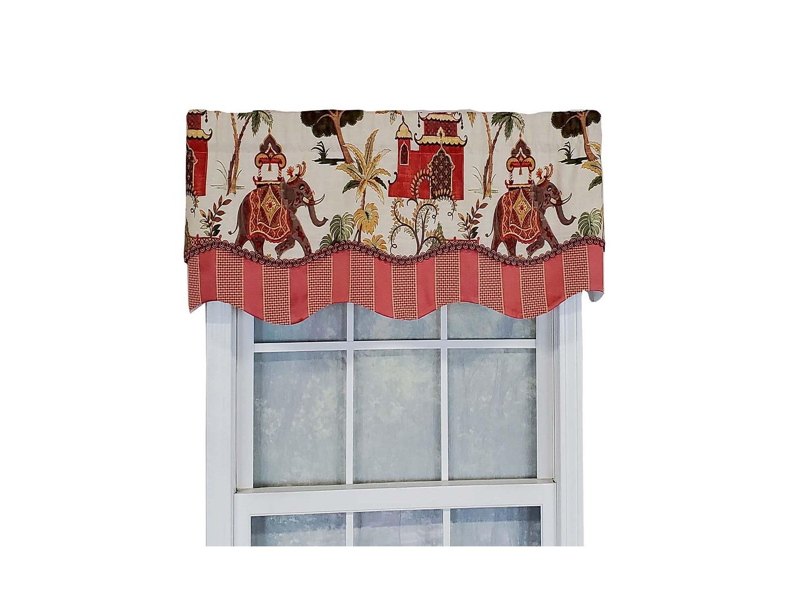 Короткая занавеска RLF Home Madhubala Glory Pattern Elephant, Spice Red, 50" x 16"