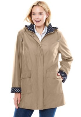 Woman Within Women's Within Polka Dot Trim A-Line Raincoat
